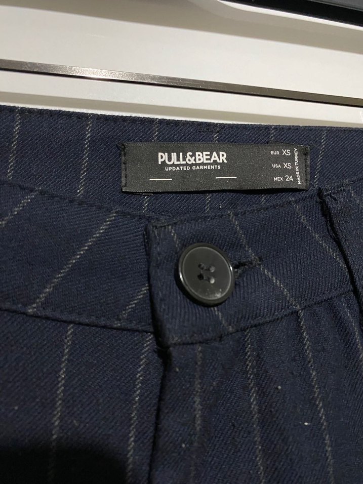 Lacivert Çizgili Kadın Kumaş Pantolon - Görsel 2