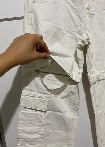 Kadın Keten Beyaz Kemerli Pantolon - Görsel 2