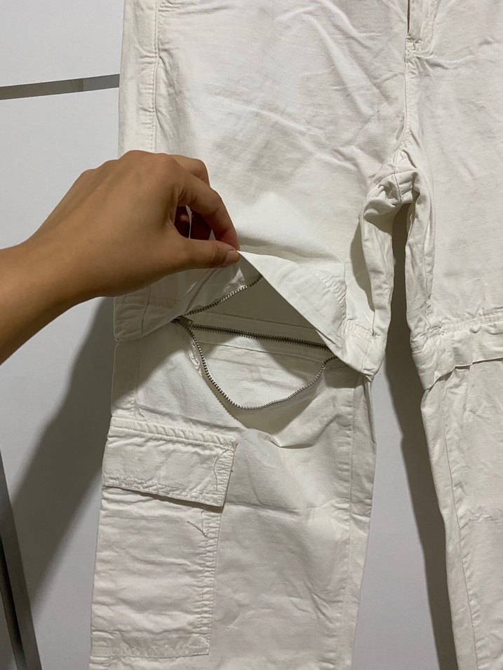 Kadın Keten Beyaz Kemerli Pantolon - Görsel 2