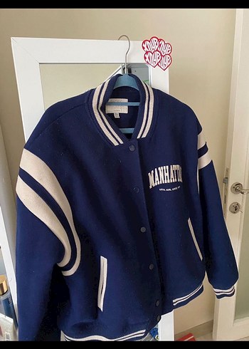 Pull and Bear Mavi Baskılı Uzun Kollu Gevşek Kesim Ceket
