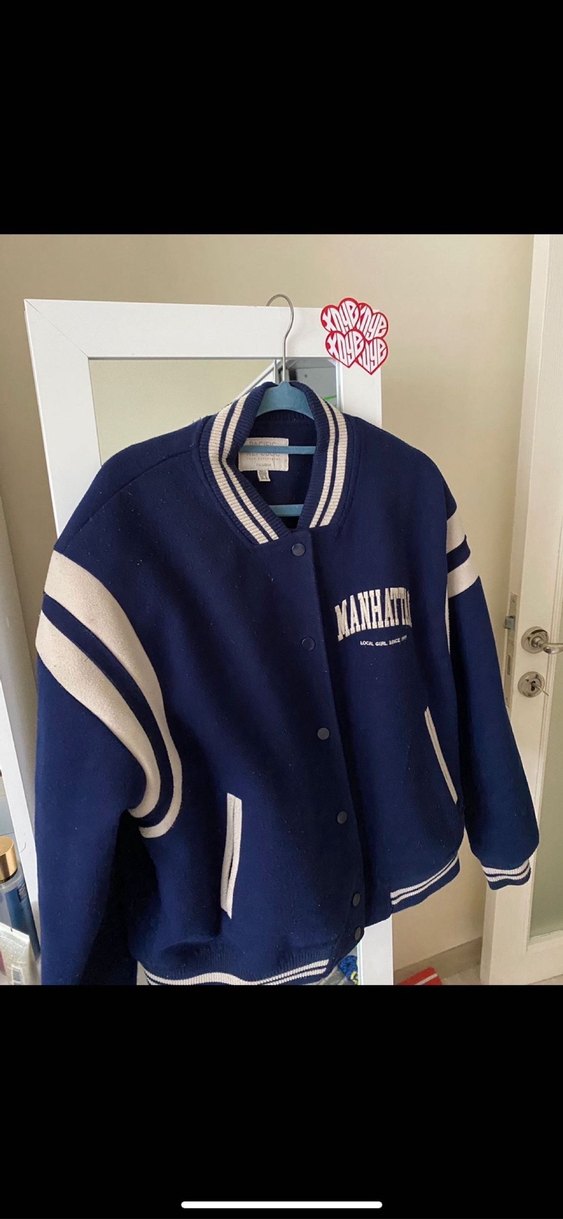 Mavi Baskılı Uzun Kollu Gevşek Kesim Ceket - Görsel 2