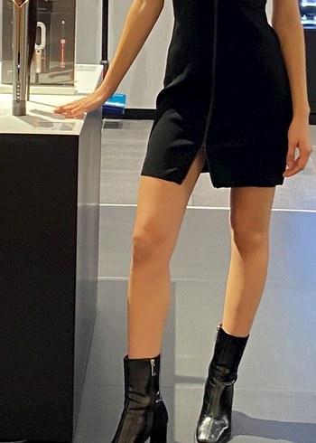 Siyah Fermuarlı Kadın Triko Elbise - Görsel 2