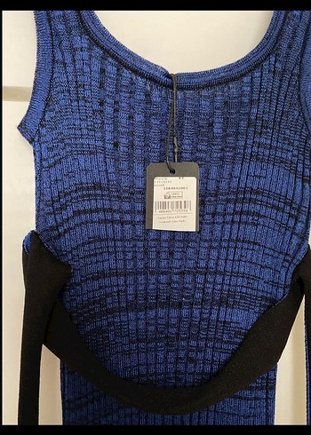 Lacivert Pilili Uzun Strappy Elbise - Görsel 4