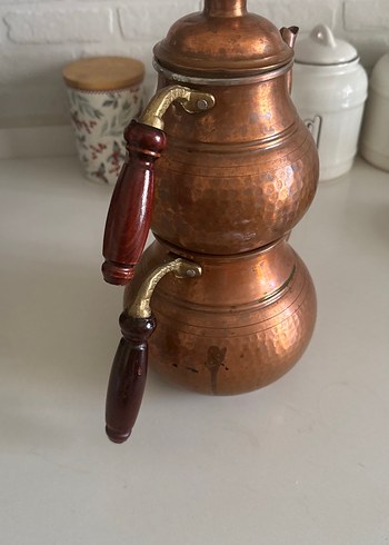 Beden kahverengi Renk Bakır Çaydanlık Seti Ahşap Saplı