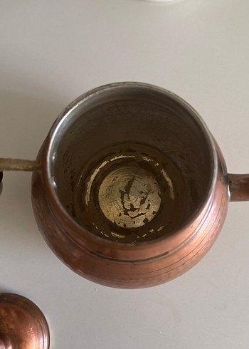 American Vintage Bakır Çaydanlık Seti Ahşap Saplı