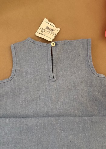 6-9 Ay Beden Kolsuz Mavi Denim Kız Çocuk Elbise