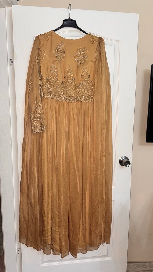 Nakışlı, Uzun, Bej Bohem Kadın Elbise - Görsel 3