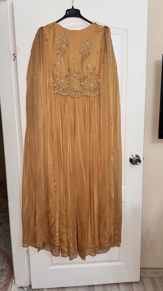 Nakışlı, Uzun, Bej Bohem Kadın Elbise - Görsel 2