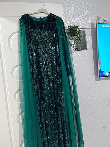 38 Beden yeşil Renk Tesettür abiye
