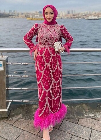 TESETTÜR PEMBE ABİYE ELBİSE 