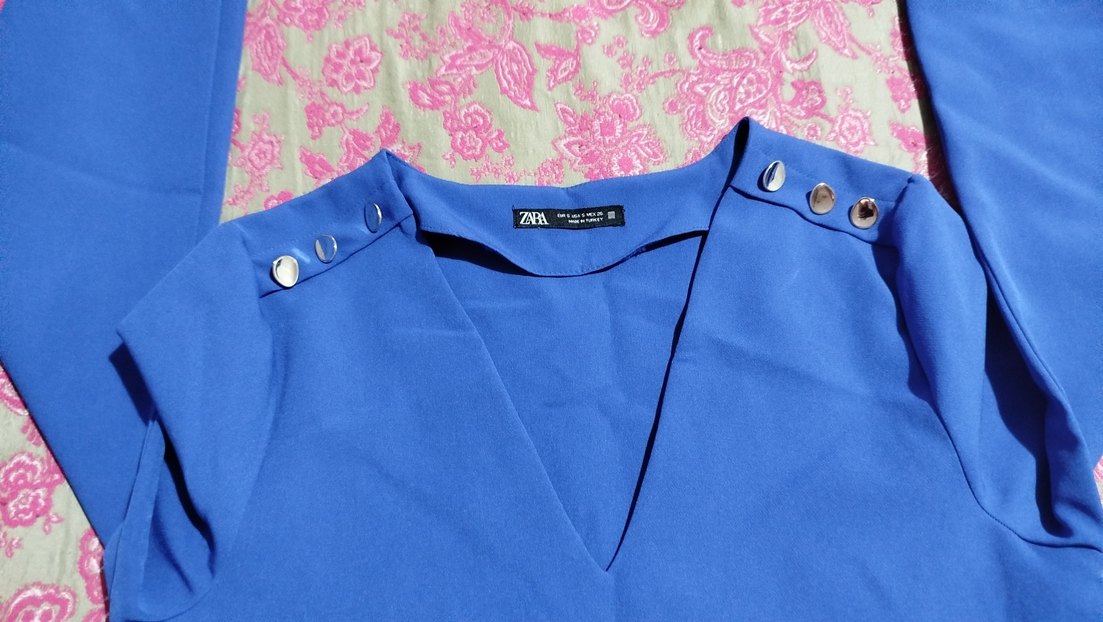 Mavi V Yakalı Kadın Tunik elbise - Görsel 4