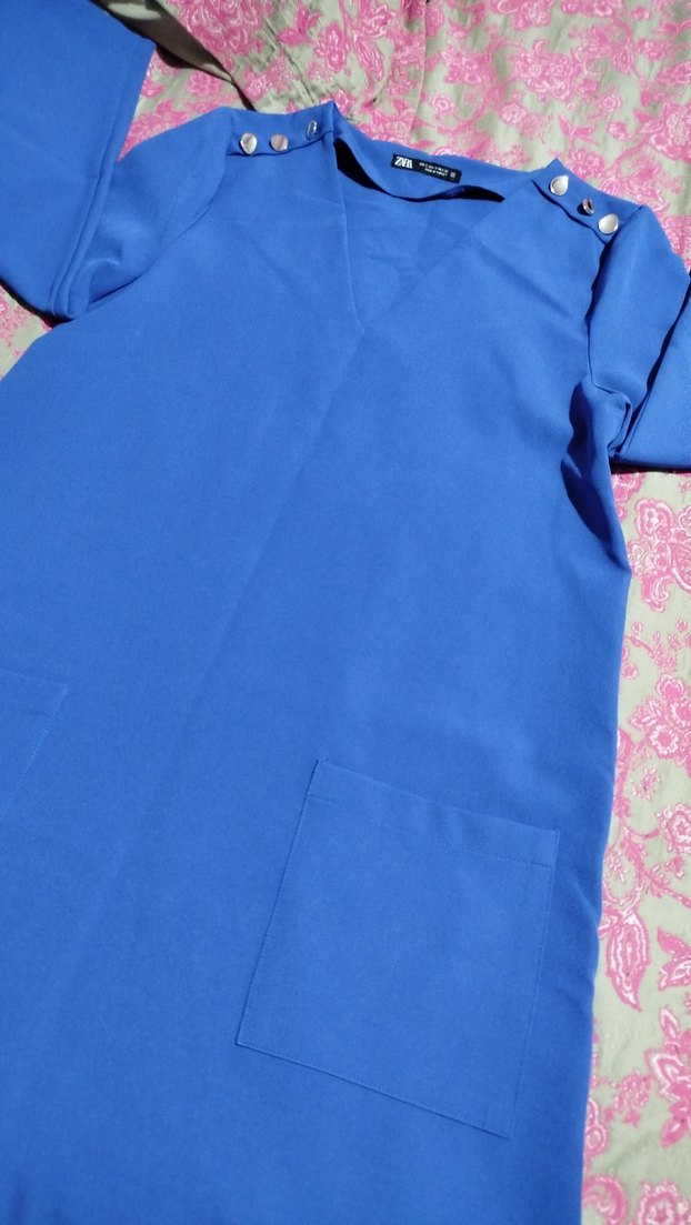 Mavi V Yakalı Kadın Tunik elbise - Görsel 3