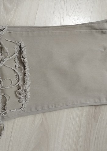 Yırtık Detaylı Bej Kadın Salaş Pantolon - Görsel 6