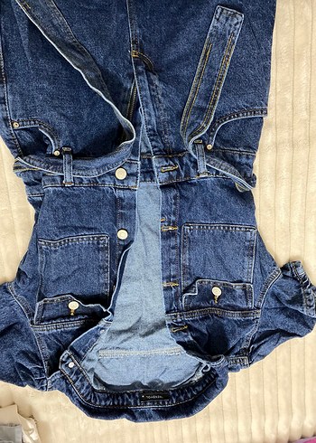 Beyaz Keten Midi Kadın Tulum jean - Görsel 2