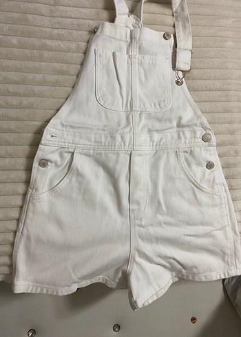 Beyaz Keten Midi Kadın Tulum jean - Görsel 7