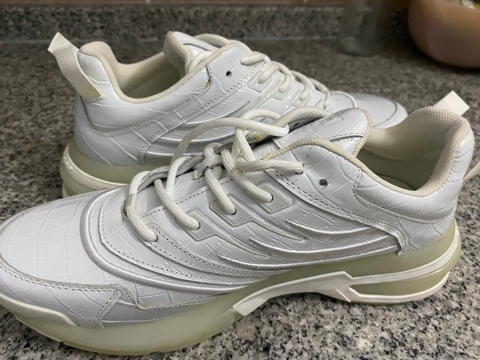 Beyaz Yılan Desenli Bağcıklı Sneakers - Görsel 4