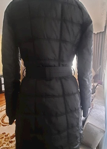 Kadın Siyah Kemerli Uzun Kış Montu - Görsel 5