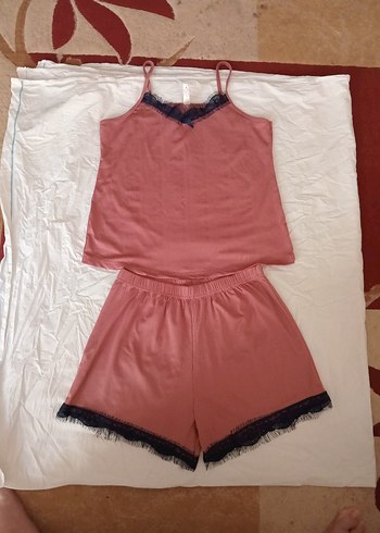 Pembe Dantelli Mini Kadın Pijama Takımı