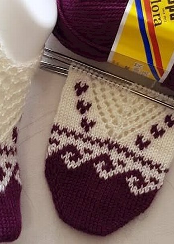 Bordo Nakışlı Kısa patik