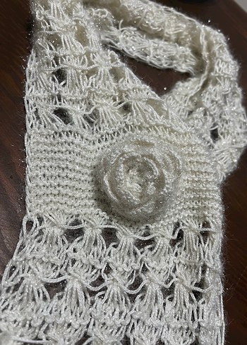 Dantel Detaylı Beyaz Örgü Şal - Görsel 2