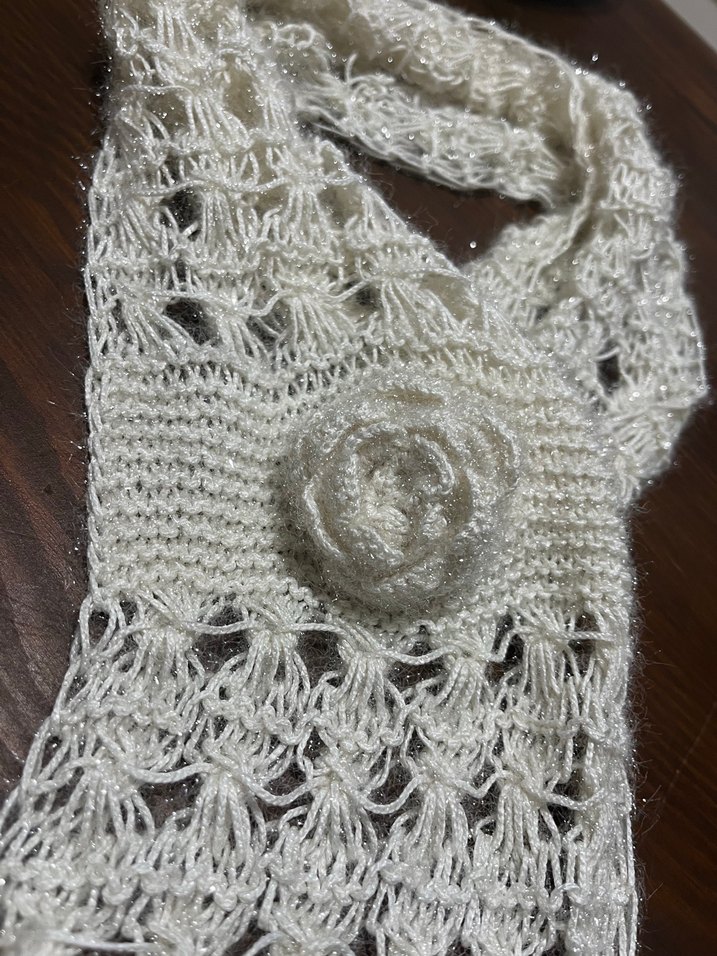 Dantel Detaylı Beyaz Örgü Şal - Görsel 2