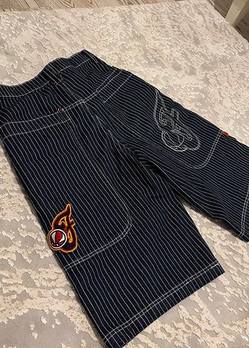 WNBA BERSHKAkadın Lacivert Çizgili Bol Kesim Denim Şort - Görsel 6