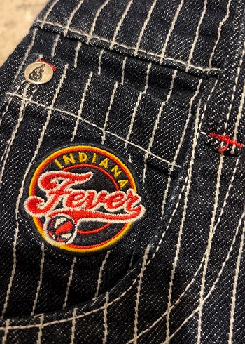 WNBA BERSHKAkadın Lacivert Çizgili Bol Kesim Denim Şort - Görsel 5