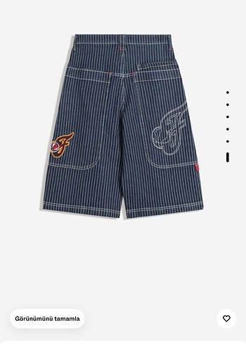 WNBA BERSHKAkadın Lacivert Çizgili Bol Kesim Denim Şort - Görsel 2