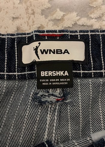 WNBA BERSHKAkadın Lacivert Çizgili Bol Kesim Denim Şort - Görsel 4