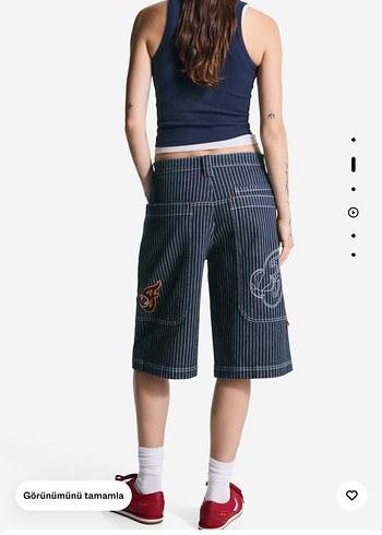 WNBA BERSHKAkadın Lacivert Çizgili Bol Kesim Denim Şort - Görsel 11