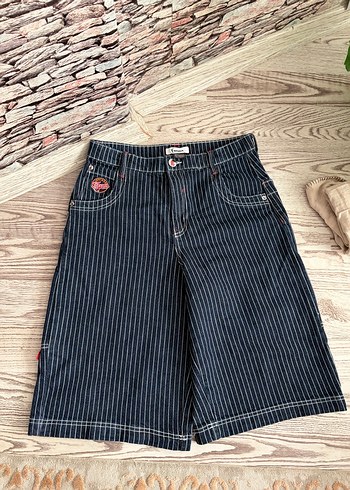 WNBA BERSHKAkadın Lacivert Çizgili Bol Kesim Denim Şort - Görsel 3