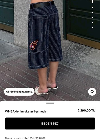 WNBA BERSHKAkadın Lacivert Çizgili Bol Kesim Denim Şort - Görsel 10