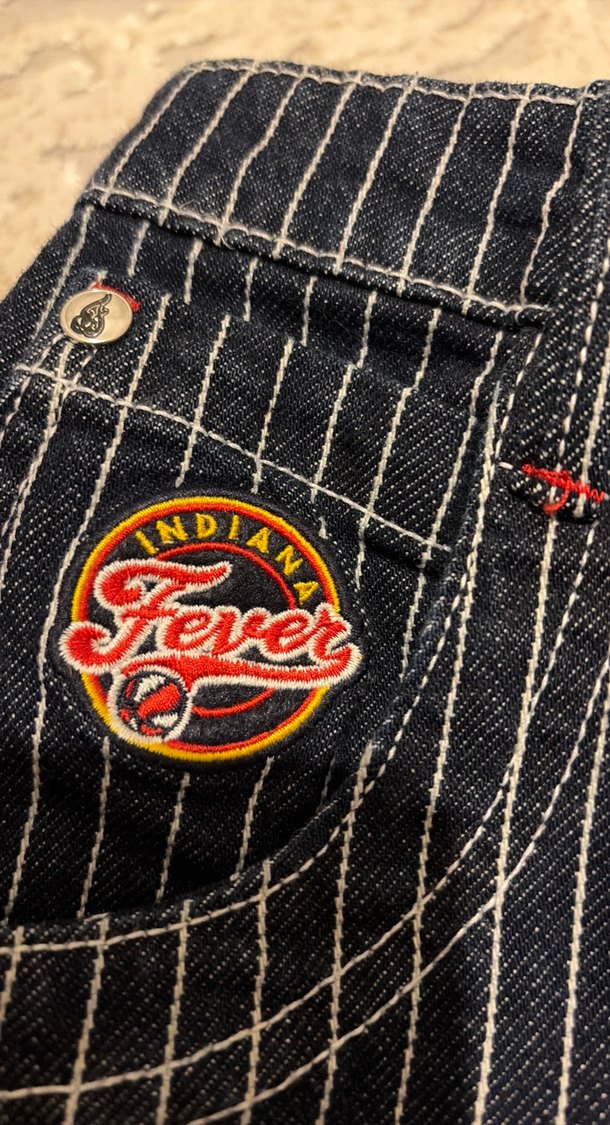 WNBA BERSHKAkadın Lacivert Çizgili Bol Kesim Denim Şort - Görsel 5