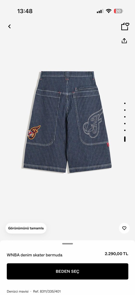 WNBA BERSHKAkadın Lacivert Çizgili Bol Kesim Denim Şort - Görsel 2