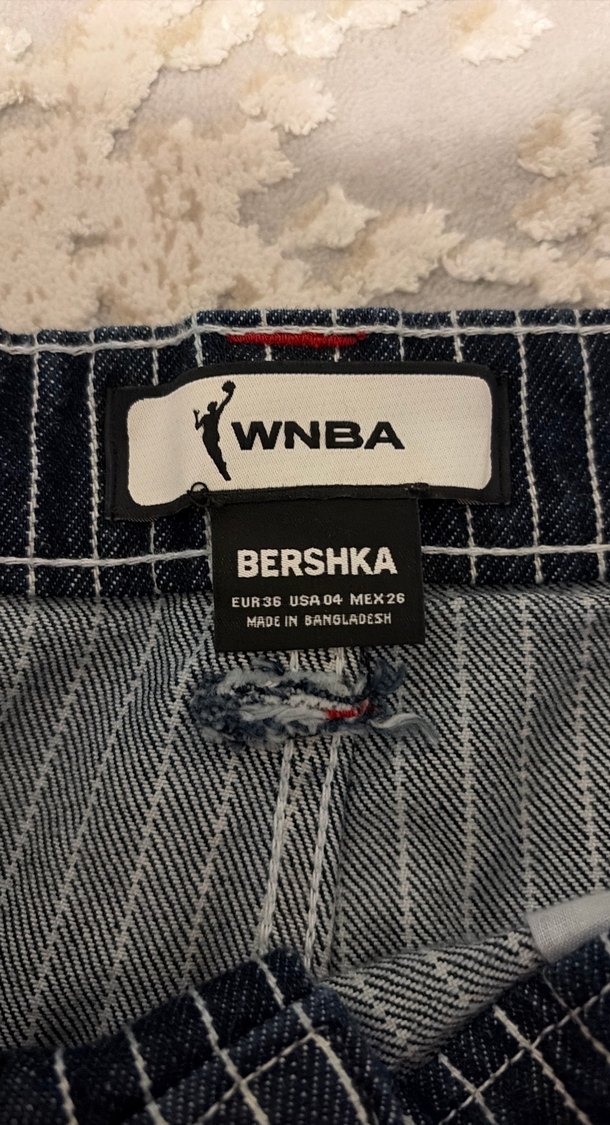 WNBA BERSHKAkadın Lacivert Çizgili Bol Kesim Denim Şort - Görsel 4