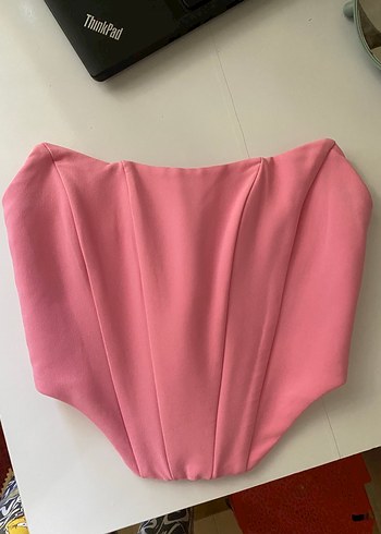 s Beden Pembe Straplez Mini Denim Büstiyer