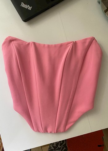 s Beden pembe Renk Pembe Straplez Mini Denim Büstiyer