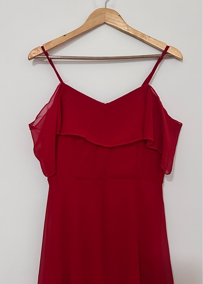 Kırmızı şifon abiye - Görsel 3