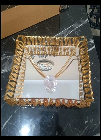 Gold cam tepsi aynalı peçetelik gold
