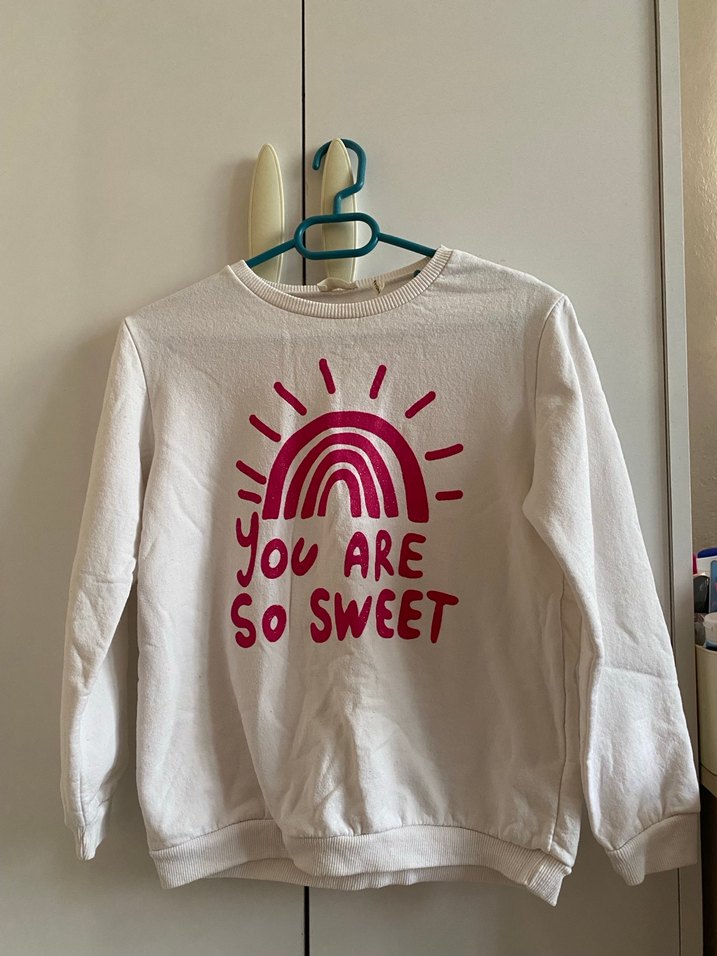 Beyaz Pamuklu Baskılı Kız Sweatshirt 11-12 yas - Görsel 4