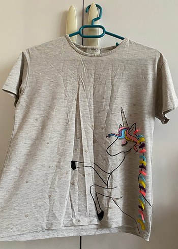 Kız Çocuk Gri Kısa Kollu tişört 9-10 yas - Görsel 4