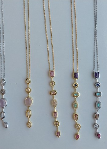 Pastel Renkli Uzun Zincir Detaylı Kadın Kolye