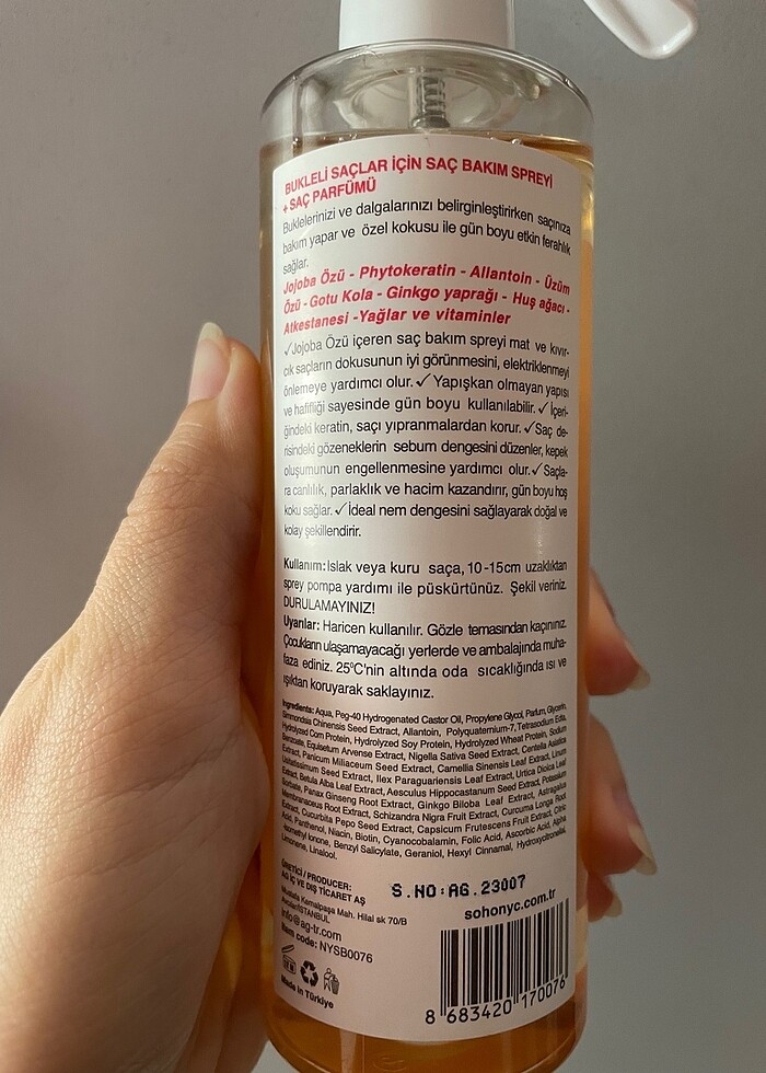 Soho nyc vegan dalgalı saçlar için bakım spreyi ve saç parfümü s - Görsel 4