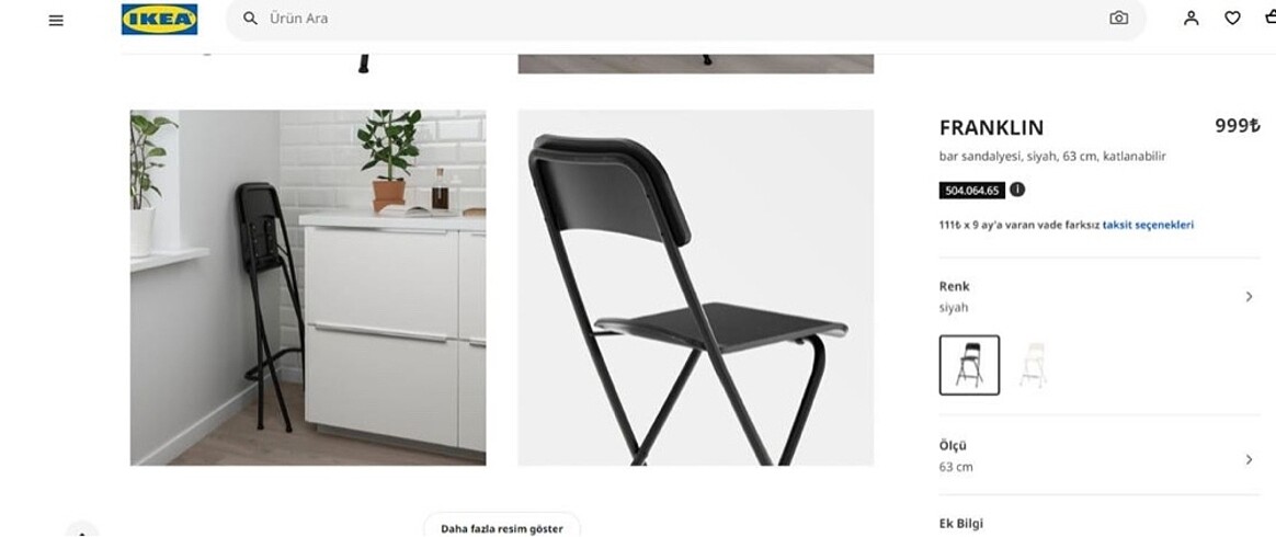  Beden siyah Renk Ikea sandalye