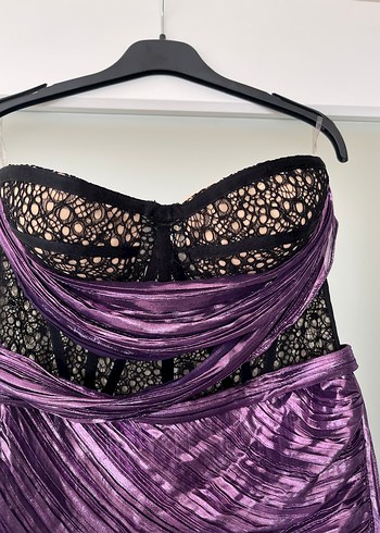 Parlak Mor Straplez Uzun Abiye Elbise - Görsel 6
