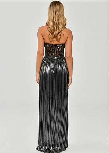 Parlak Mor Straplez Uzun Abiye Elbise - Görsel 2