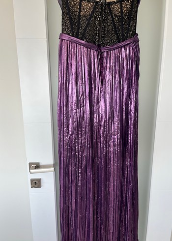 Parlak Mor Straplez Uzun Abiye Elbise - Görsel 5