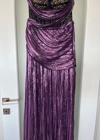 Parlak Mor Straplez Uzun Abiye Elbise - Görsel 4