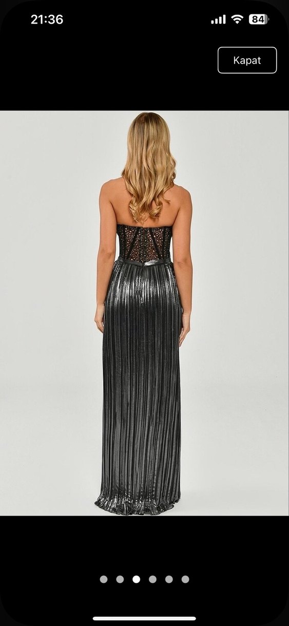 Parlak Mor Straplez Uzun Abiye Elbise - Görsel 2