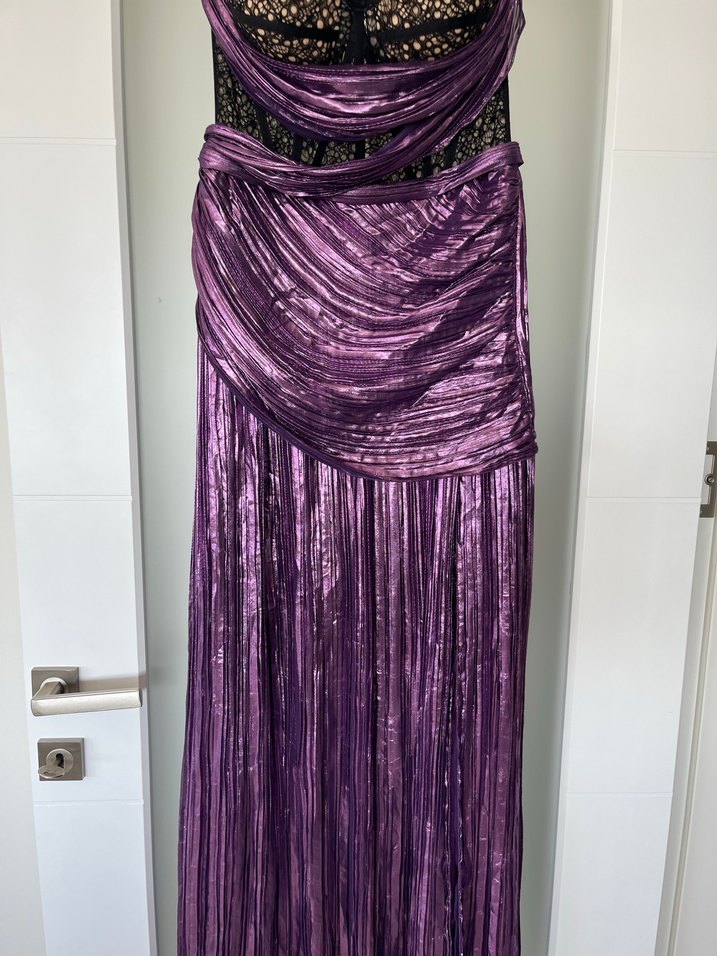 Parlak Mor Straplez Uzun Abiye Elbise - Görsel 4